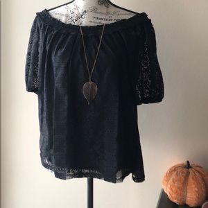 Lace overlay off the shoulder top
